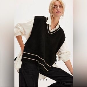 Free People Black and White V-Neck Sweater Vest